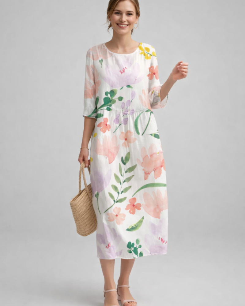 Paloma Elegant Women's Dress – Floral Cotton Dress, Flattering Fit & Timeless Style