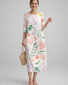 Paloma Elegant Women's Dress – Floral Cotton Dress, Flattering Fit & Timeless Style