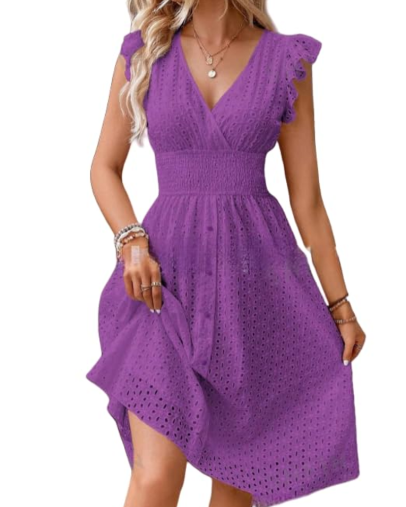 Camellia Bohemian Dress for Women – V-Neck Dress with Ruffles, Fluid & Elegant A-Line Cut