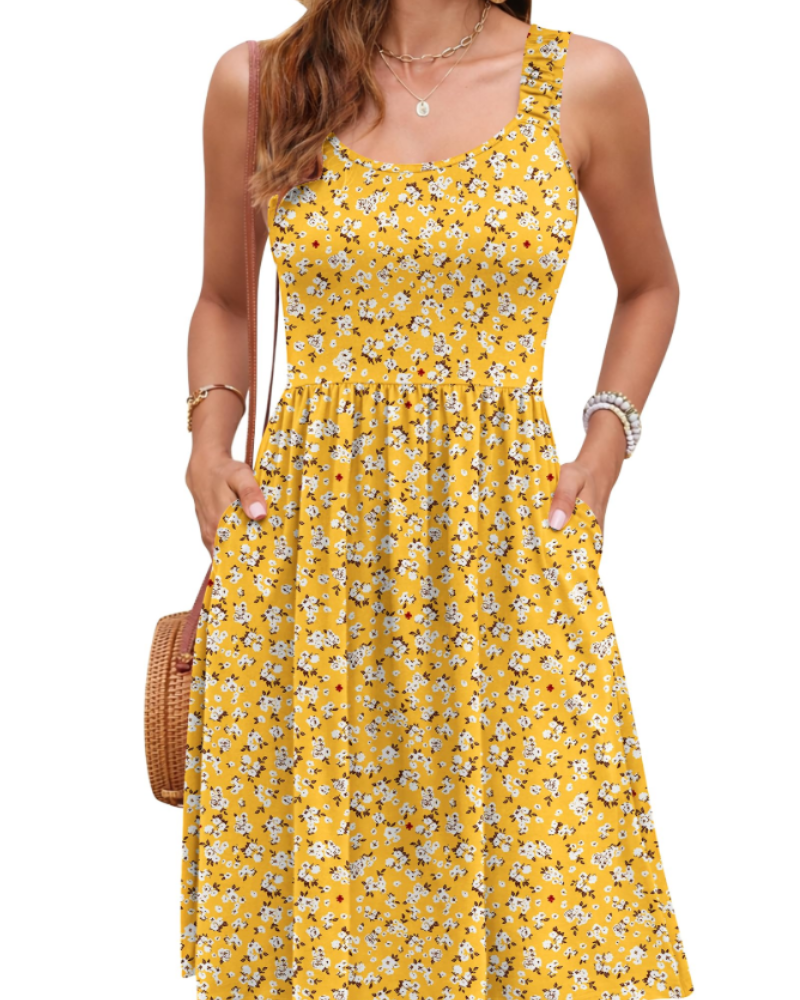 Susana Summer Dress for Women – Sleeveless Fitted Waist Dress, Square Neck & A-Line Cut