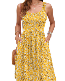 Susana Summer Dress for Women – Sleeveless Fitted Waist Dress, Square Neck & A-Line Cut