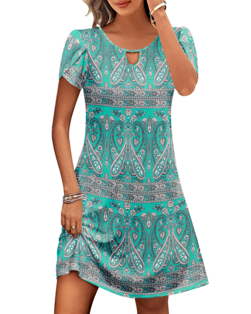 Sendre Women's Dress – Floral A-Line T-Shirt Dress with Pockets, Casual Summer Flowing Dress