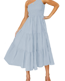 ZsaZsa Maxi Bohemian Dress for Women – One-Shoulder Ruffled Dress, A-Line Cut & Elegant Summer Style