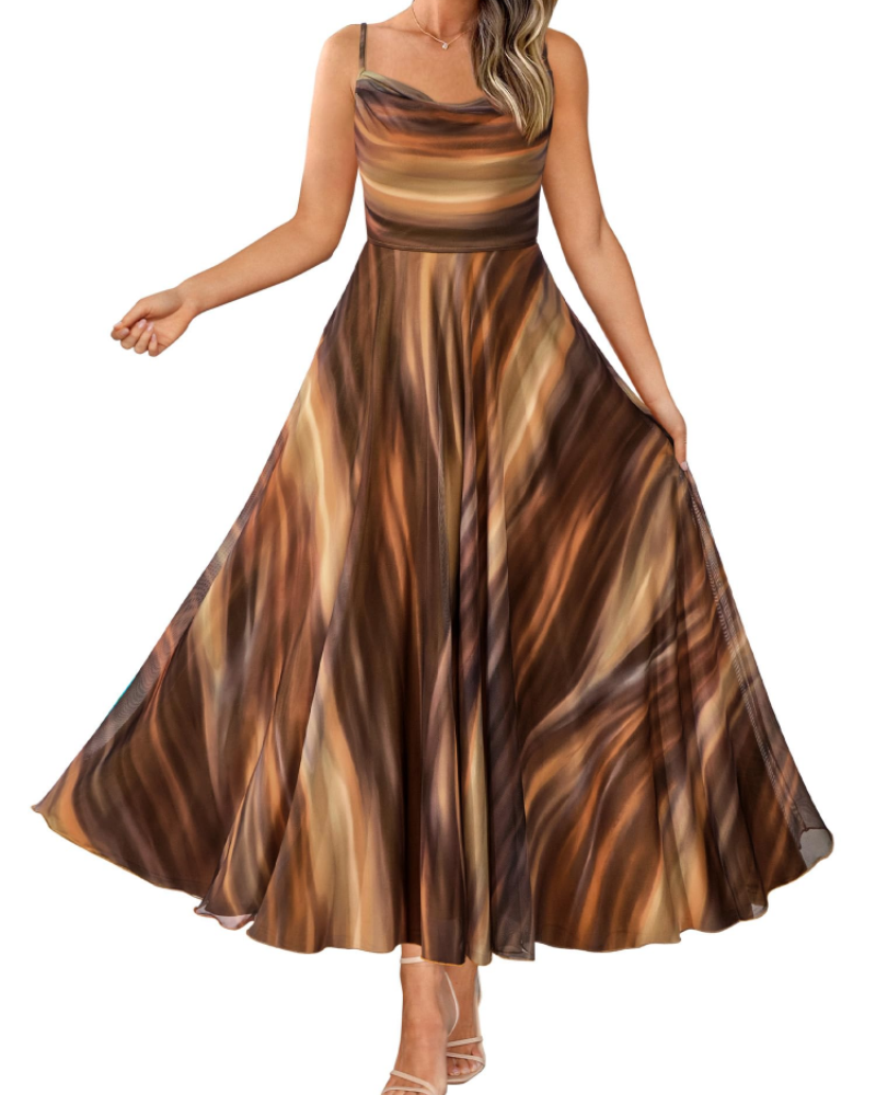 Denise Women's Dress – Floral Maxi Dress with Thin Straps, Draped Neckline, Elegant A-Line Cut