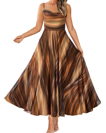Denise Women's Dress – Floral Maxi Dress with Thin Straps, Draped Neckline, Elegant A-Line Cut