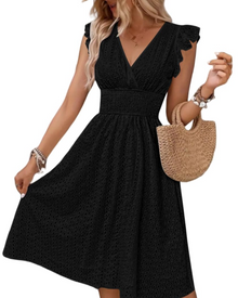 Camellia Bohemian Dress for Women – V-Neck Dress with Ruffles, Fluid & Elegant A-Line Cut