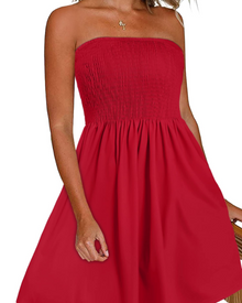 Lissa Women's Dress – Summer Strapless Dress Bohemian Style Bare Shoulders Flowing Fit