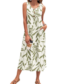 Julia Women's Robe – Sleeveless Button-Down A-Line Maxi Dress with Pockets Summer Casual