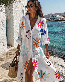 Naïa Women's Kimono Dress – Long Bohemian Fluid Caftan Japanese & Moroccan Style Beach Cover-Up