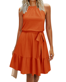 Sophie Women's Dress – Elegant Summer A-Line Fluid Backless Dress with Ruffles and Pockets