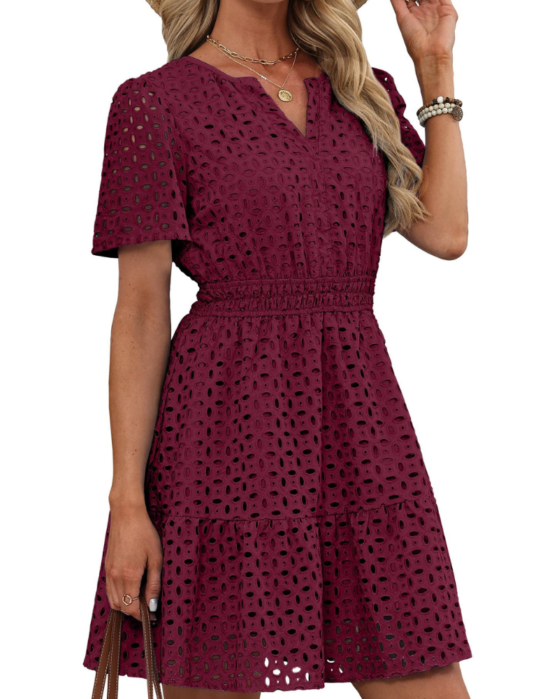 Hedwig Women's Robe – V-Neck with Embroidered Lace, Short Sleeves & Mini Cut High Waist Summer