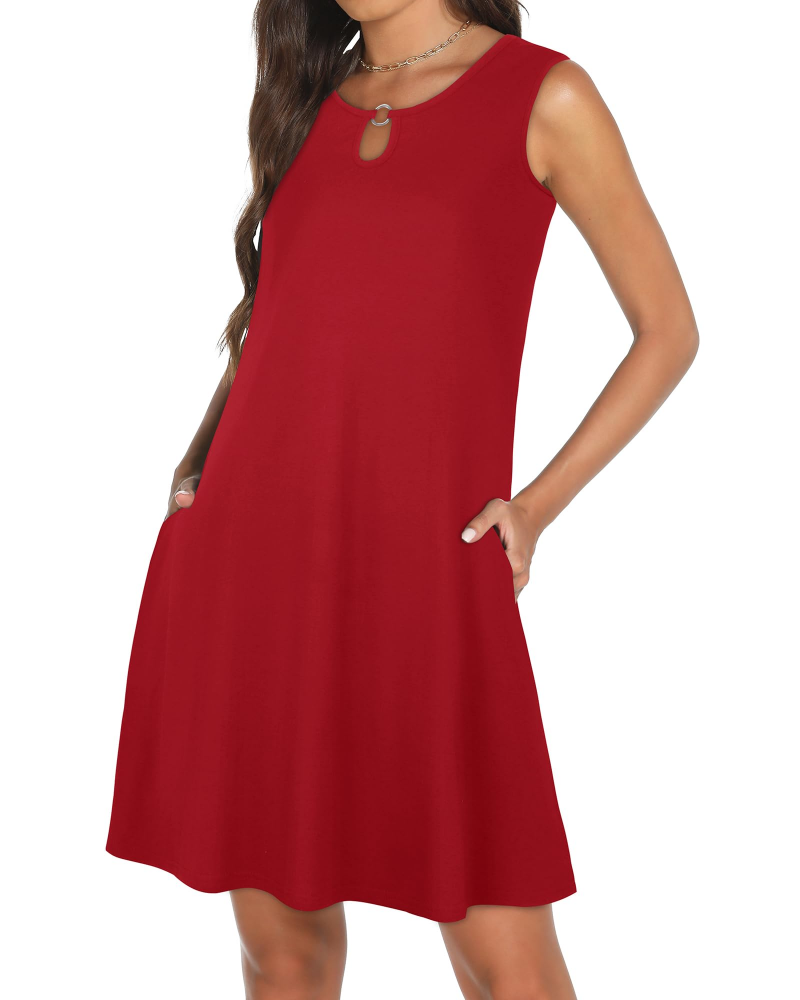 Mia Women's Dress – Sleeveless Mini Dress with Keyhole Neckline, Flowing Fabric, and Pockets, Casual Summer