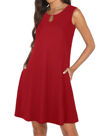 Mia Women's Dress – Sleeveless Mini Dress with Keyhole Neckline, Flowing Fabric, and Pockets, Casual Summer