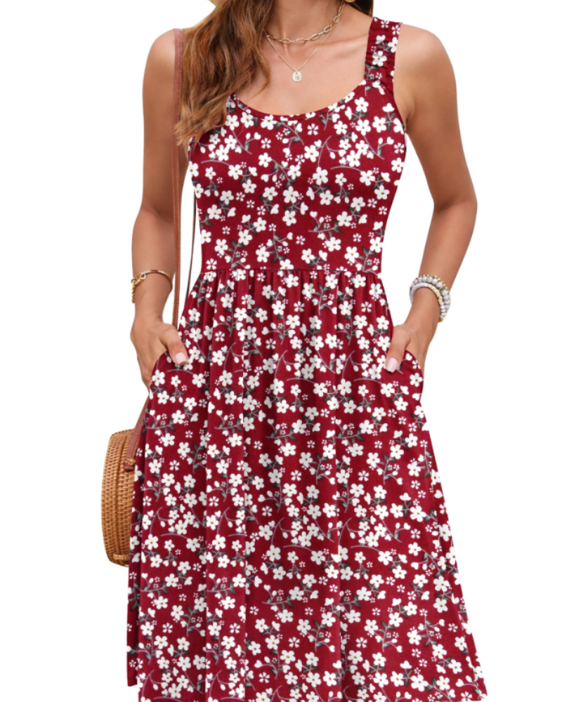 Susana Summer Dress for Women – Sleeveless Fitted Waist Dress, Square Neck & A-Line Cut