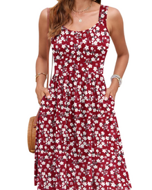 Susana Summer Dress for Women – Sleeveless Fitted Waist Dress, Square Neck & A-Line Cut
