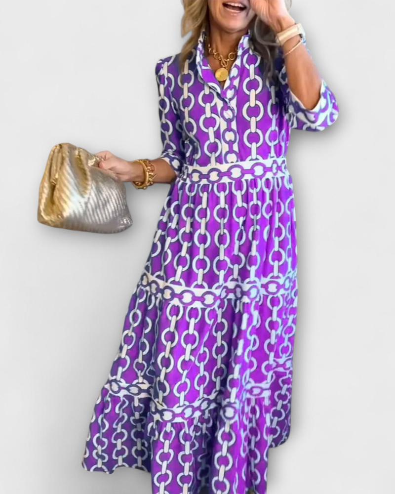 Juliette Midi Dress for Women – Chain Print Dress, Elegant Cut & Modern Style