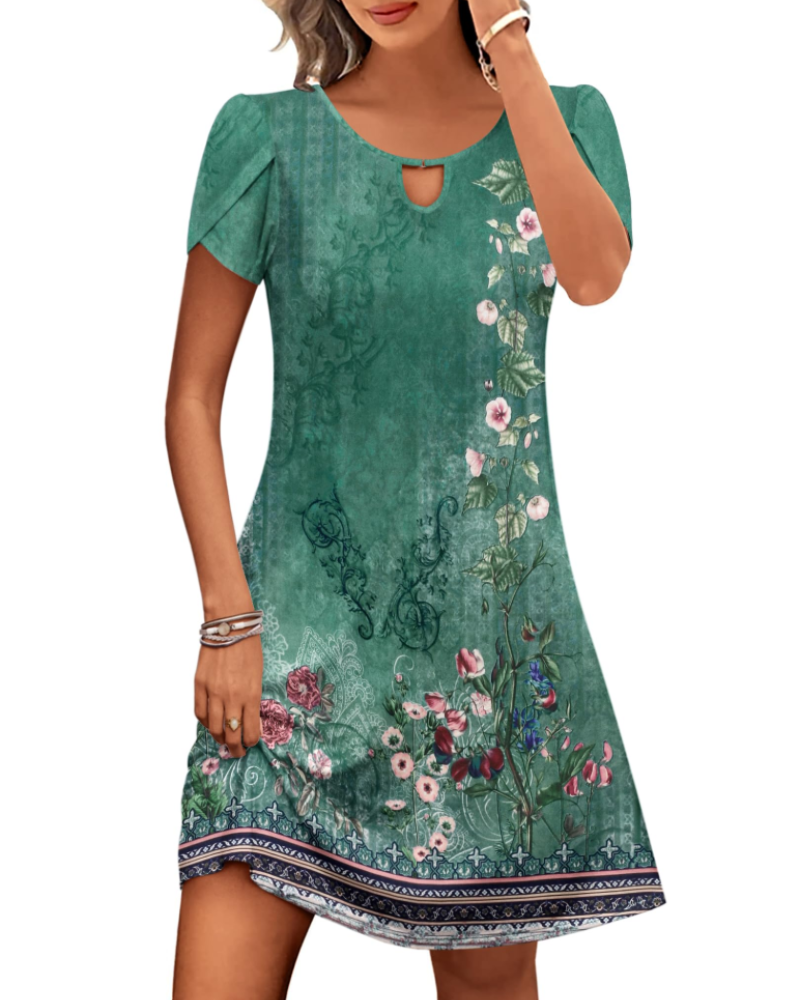 Sendre Women's Dress – Floral A-Line T-Shirt Dress with Pockets, Casual Summer Flowing Dress