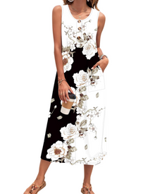Julia Women's Robe – Sleeveless Button-Down A-Line Maxi Dress with Pockets Summer Casual