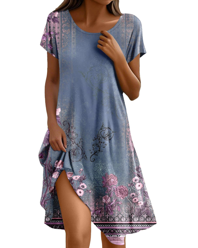 Sera Women's Dress – Elegant Summer Bohemian Maxi Dress with Round Neck, Ruffles, and A-Line Cut