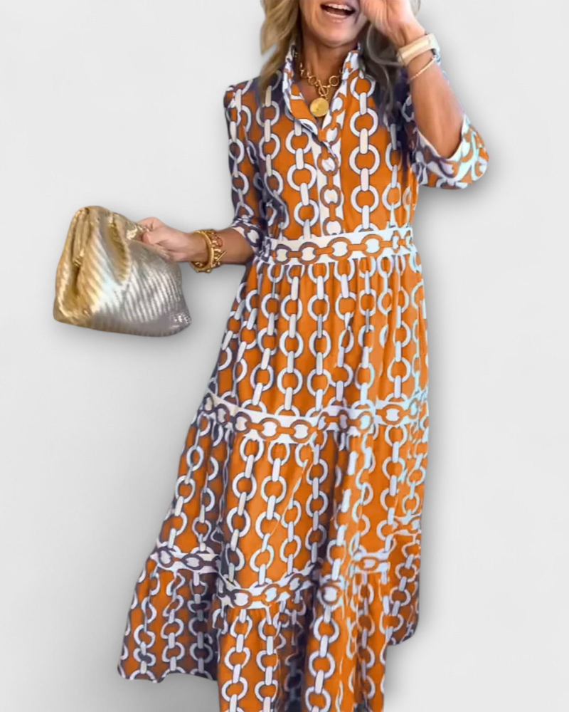 Juliette Midi Dress for Women – Chain Print Dress, Elegant Cut & Modern Style