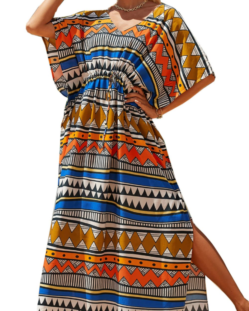 Ninna Women's Kaftan Robe – Long Bohemian Kimono Floral Print Summer Beach Cover-Up
