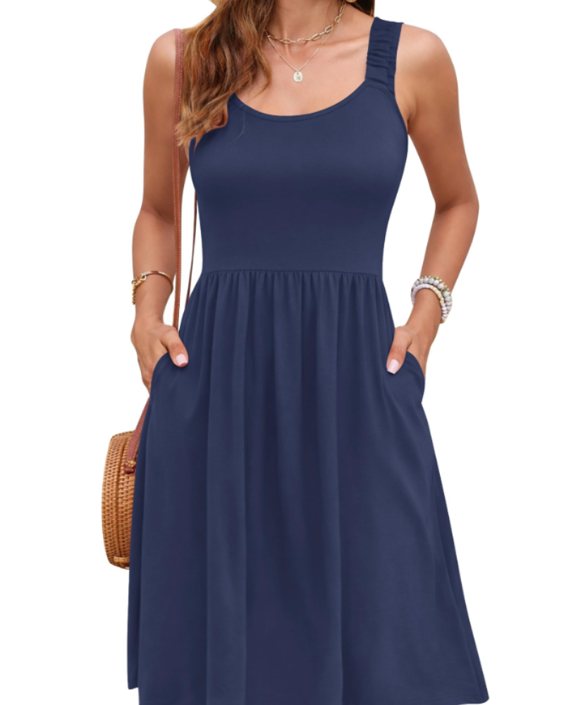 Susana Summer Dress for Women – Sleeveless Fitted Waist Dress, Square Neck & A-Line Cut