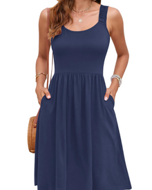 Susana Summer Dress for Women – Sleeveless Fitted Waist Dress, Square Neck & A-Line Cut
