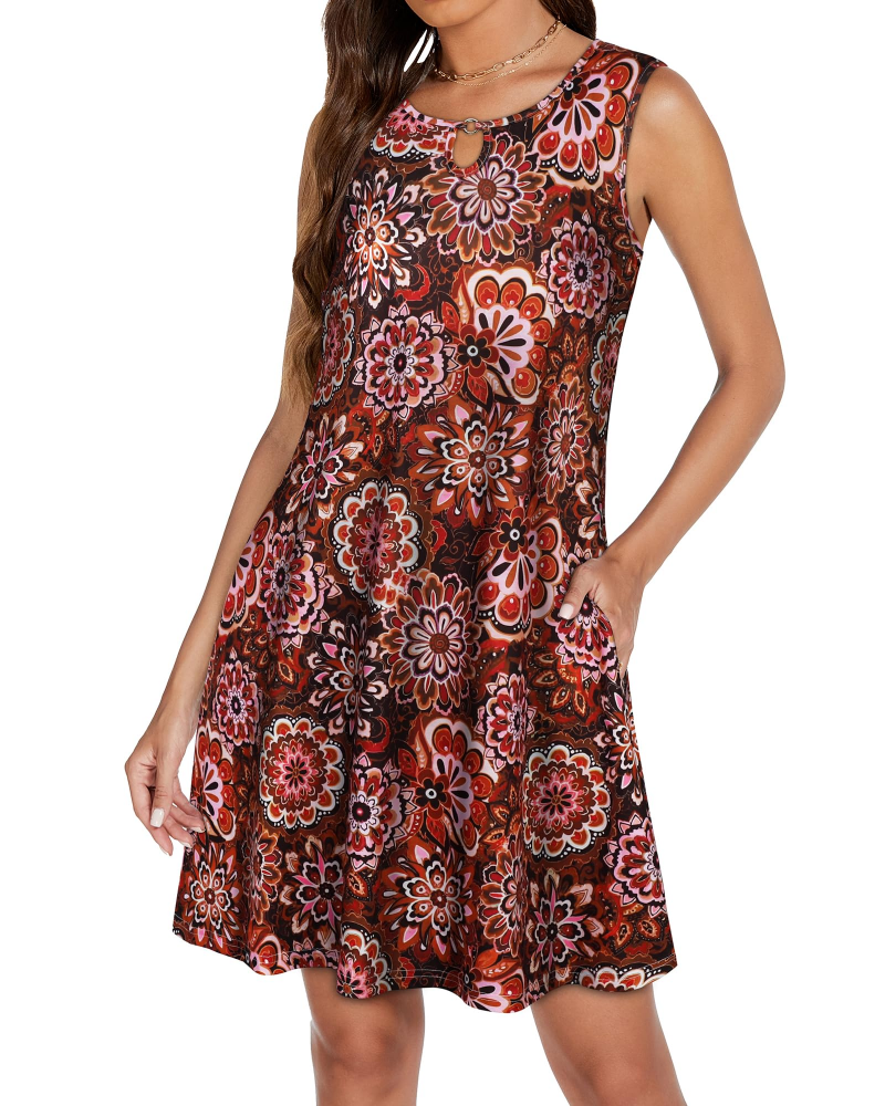Mia Women's Dress – Sleeveless Mini Dress with Keyhole Neckline, Flowing Fabric, and Pockets, Casual Summer