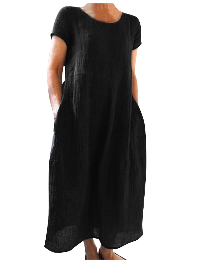 Reich Summer Dress for Women – Long Cotton Linen Dress, Short Sleeves & Casual Style