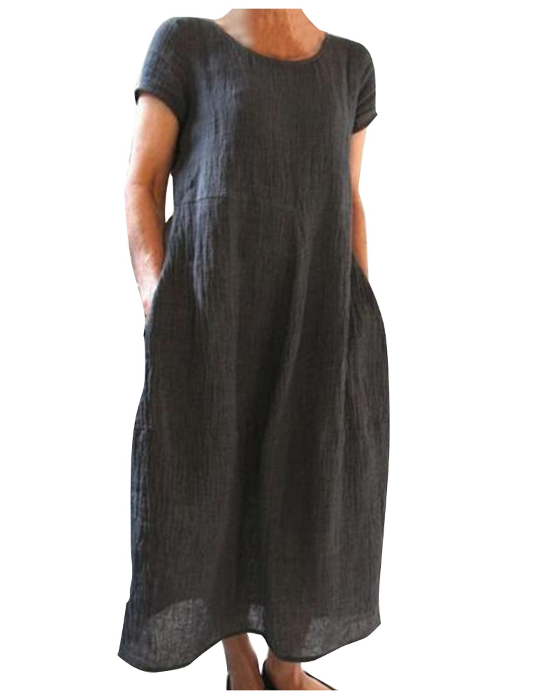 Reich Summer Dress for Women – Long Cotton Linen Dress, Short Sleeves & Casual Style