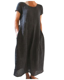 Reich Summer Dress for Women – Long Cotton Linen Dress, Short Sleeves & Casual Style