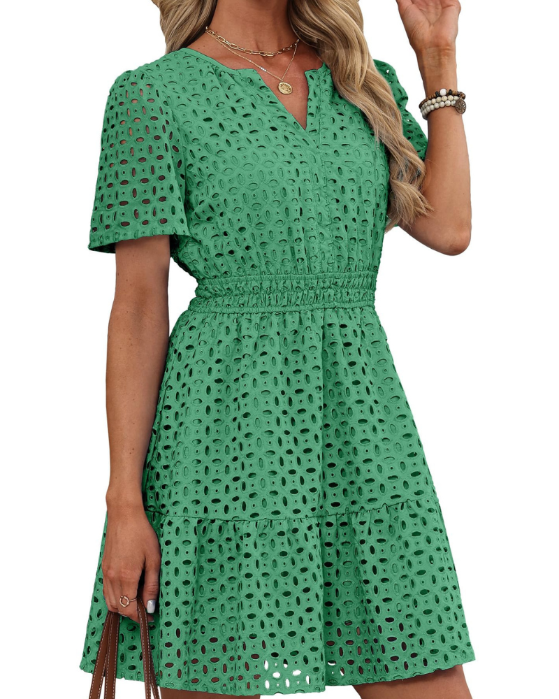 Hedwig Women's Robe – V-Neck with Embroidered Lace, Short Sleeves & Mini Cut High Waist Summer