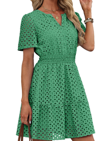 Hedwig Women's Robe – V-Neck with Embroidered Lace, Short Sleeves & Mini Cut High Waist Summer