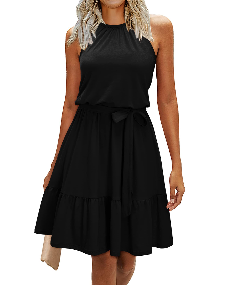 Sophie Women's Dress – Elegant Summer A-Line Fluid Backless Dress with Ruffles and Pockets