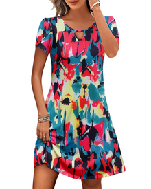 Sendre Women's Dress – Floral A-Line T-Shirt Dress with Pockets, Casual Summer Flowing Dress