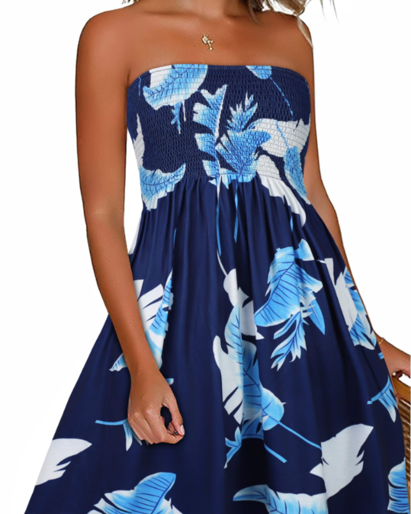 Lissa Women's Dress – Summer Strapless Dress Bohemian Style Bare Shoulders Flowing Fit