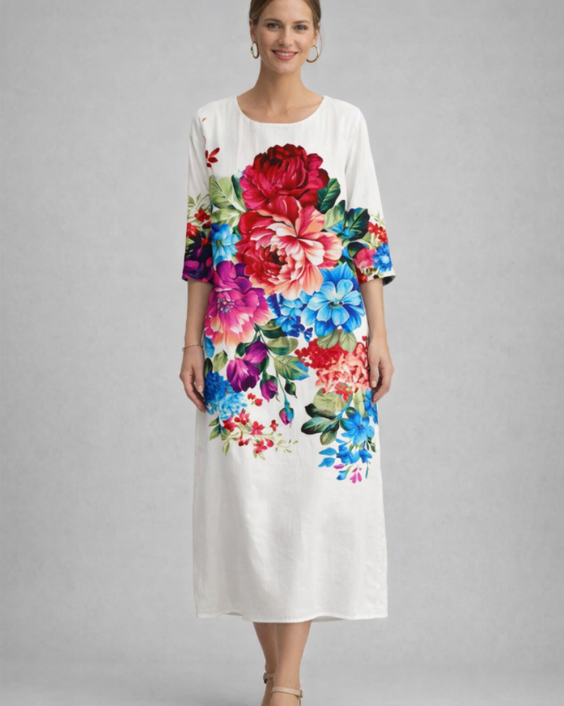 Paloma Elegant Women's Dress – Floral Cotton Dress, Flattering Fit & Timeless Style