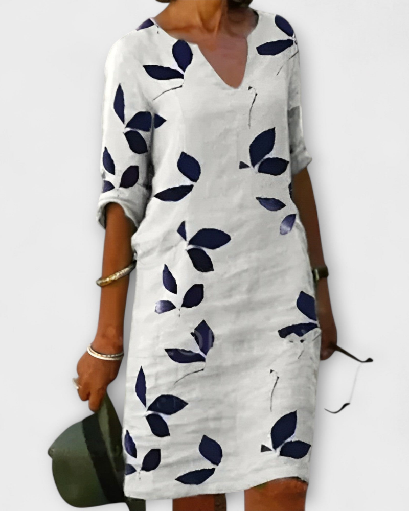 Madie Elegant Women's Dress – Flowing Leaf Print Dress, Flattering Fit & Comfort