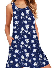 Rina Women's Dress – Sleeveless Summer Tank Dress, Flowing A-Line with Pockets, Casual