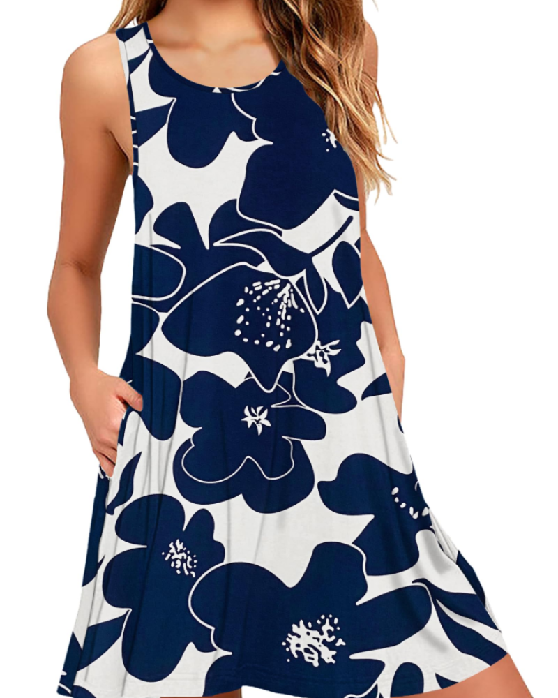 Rina Women's Dress – Sleeveless Summer Tank Dress, Flowing A-Line with Pockets, Casual