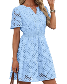 Hedwig Women's Robe – V-Neck with Embroidered Lace, Short Sleeves & Mini Cut High Waist Summer