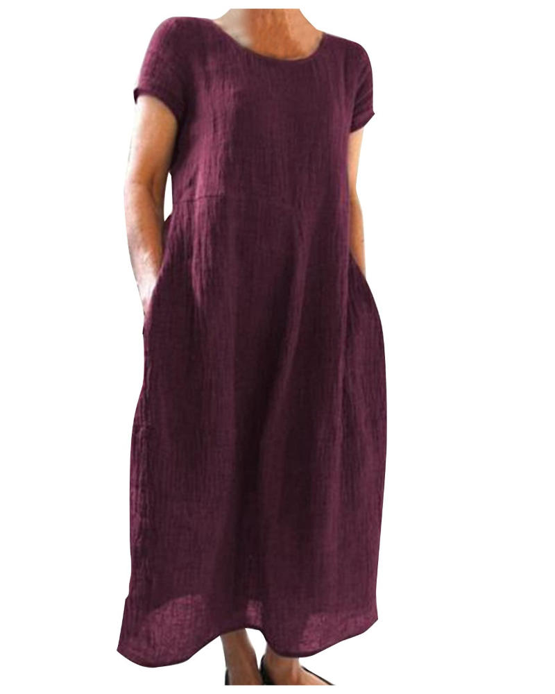 Reich Summer Dress for Women – Long Cotton Linen Dress, Short Sleeves & Casual Style