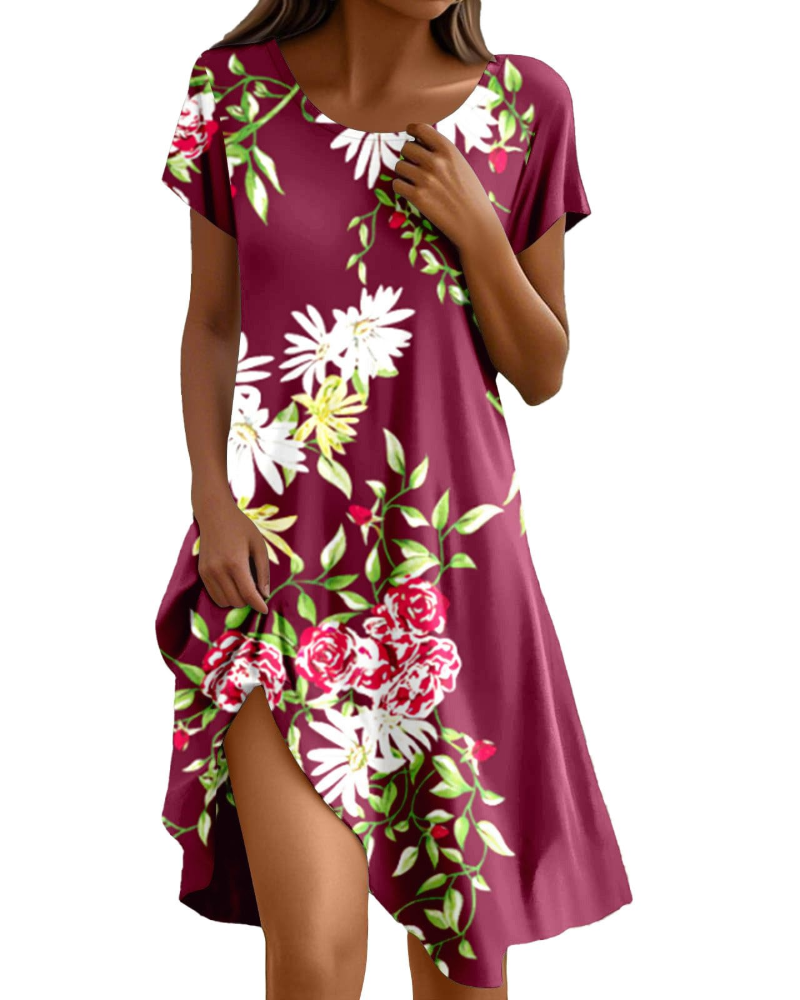 Sera Women's Dress – Elegant Summer Bohemian Maxi Dress with Round Neck, Ruffles, and A-Line Cut