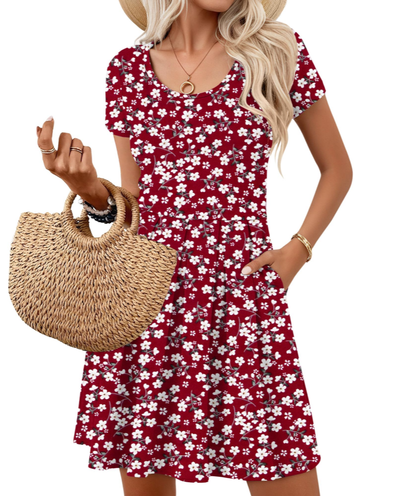 Nira Women's Dress – Mini A-Line Dress with V-Neck, Short Sleeves, and Pockets, Casual Summer
