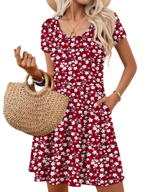 Nira Women's Dress – Mini A-Line Dress with V-Neck, Short Sleeves, and Pockets, Casual Summer