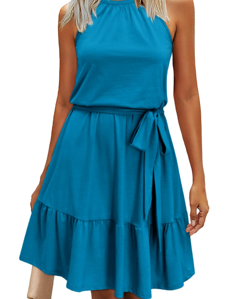 Sophie Women's Dress – Elegant Summer A-Line Fluid Backless Dress with Ruffles and Pockets