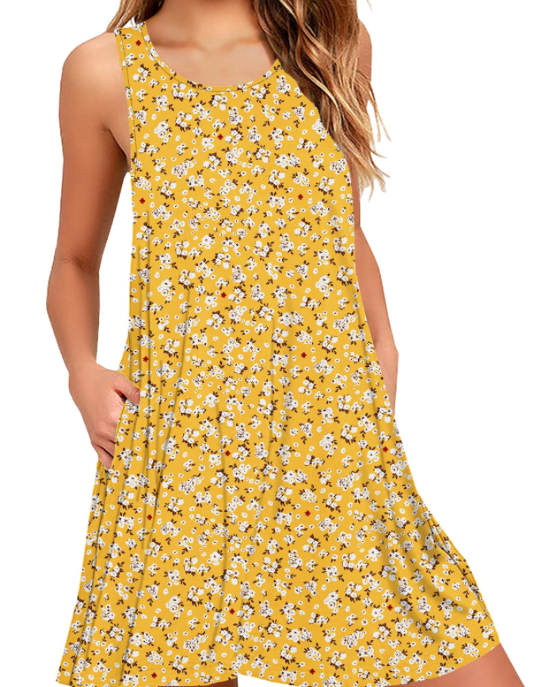 Rina Women's Dress – Sleeveless Summer Tank Dress, Flowing A-Line with Pockets, Casual