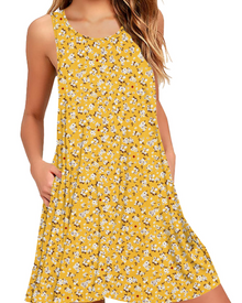 Rina Women's Dress – Sleeveless Summer Tank Dress, Flowing A-Line with Pockets, Casual