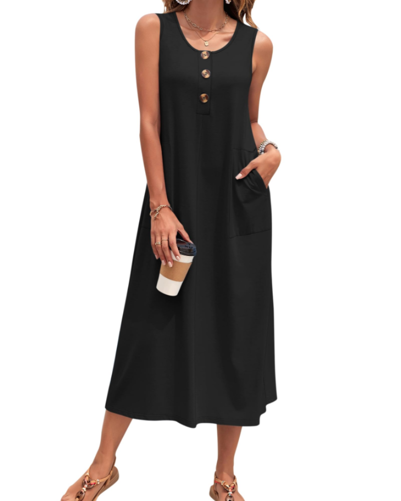 Julia Women's Robe – Sleeveless Button-Down A-Line Maxi Dress with Pockets Summer Casual
