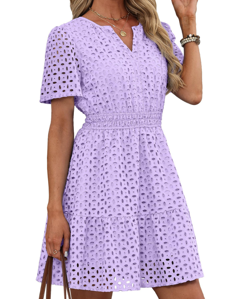Hedwig Women's Robe – V-Neck with Embroidered Lace, Short Sleeves & Mini Cut High Waist Summer